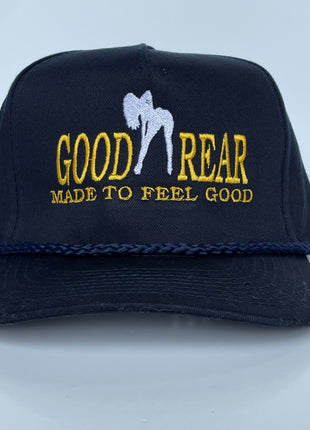 GOOD REAR Made To Feel Good Vintage Navy Blue Rope Snapback Tall Crown Cap Hat Funny Custom Embroidery