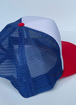 Pinball Mechanic BLUE Mesh WHITE Crown RED Brim Trucker Snapback Cap Hat Custom Embroidery