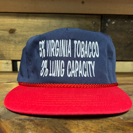 5% Virginia Tobacco 3% Lung Capacity Vintage Navy Crown Red Brim Zipback Hat Cap with red rope custom embroidery