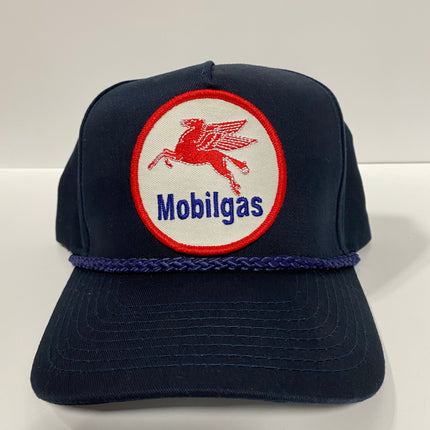 Custom Mobil Gas Oil Vintage Navy Snapback Hat Cap with Rope