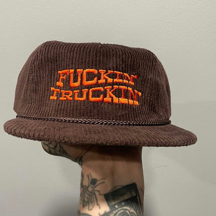 Fn Truckin Brown Corduroy Strapback Hat Cap Custom Embroidery