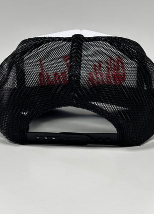 White Trash on a Vintage Black mesh Trucker SnapBack Hat Cap Custom Embroidery Chris Chapman