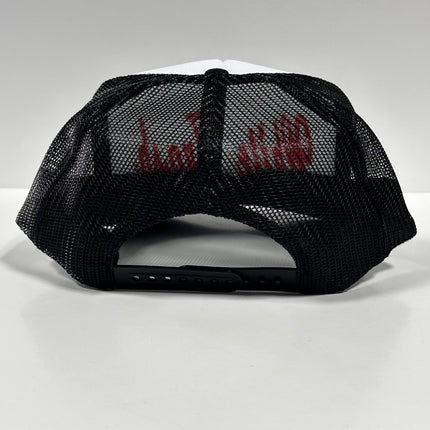 White Trash on a Vintage Black mesh Trucker SnapBack Hat Cap Custom Embroidery Chris Chapman