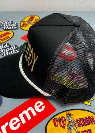 Rowdy Roger Official Two Fiddy Black Mesh White Rope Snapback Hat