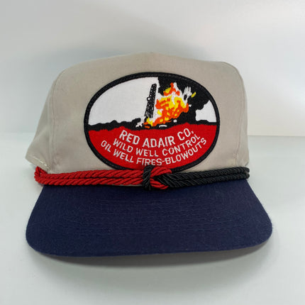 Custom Red Adair Wild Well Oil Fire Blowouts Vintage Khaki Mid Crown Navy Brim Strapback Hat Cap with Double Ropes
