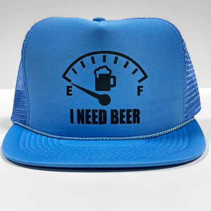 I NEED BEER Blue Vintage Flat Bill Mesh Trucker Hat SnapBack Cap Funny Beer Hat Custom Printed