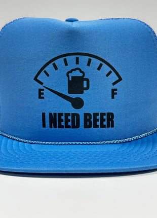 I NEED BEER Blue Vintage Flat Bill Mesh Trucker Hat SnapBack Cap Funny Beer Hat Custom Printed