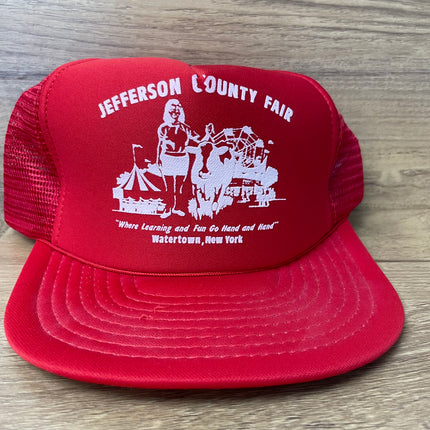 Vintage Jefferson County Fair Red Mesh Trucker SnapBack Hat Cap