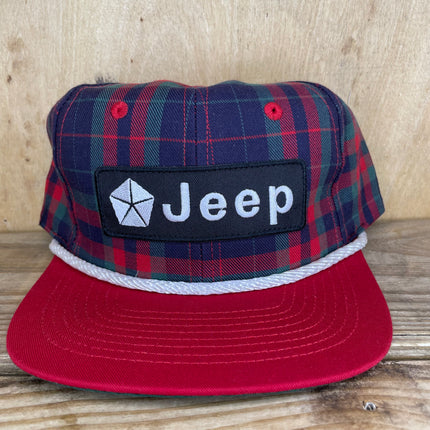 Custom Jeep Vintage Plaid crown red Brim Rope SnapBack Hat Cap