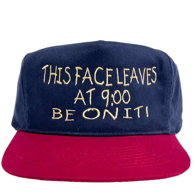 THIS FACE LEAVES AT 9:00 BE ON IT Vintage Strapback Cap Hat Funny Custom Embroidered
