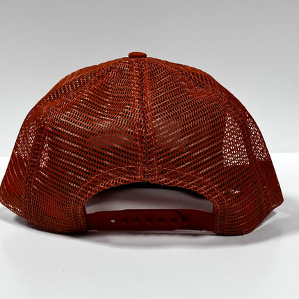 F’n Truckin red on Vintage Burnt Orange Mesh Trucker Snapback Hat Cap Custom Embroidery