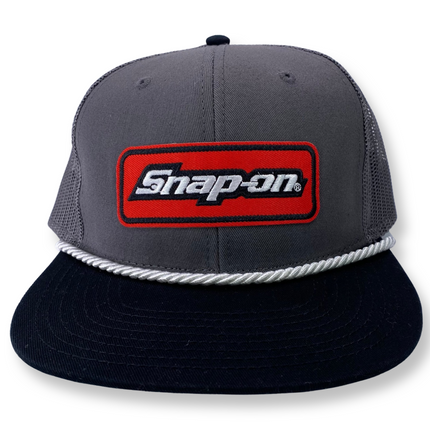 Custom Snap On Tools Vintage Gray Crown Black Brim Snapback Hat Cap with Rope