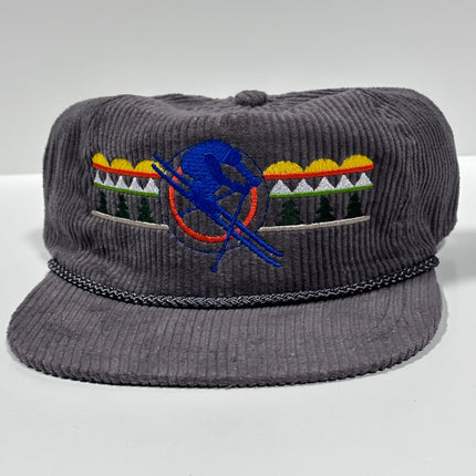 Down Hill Skier Colorado Gray Rope Corduroy Strapback Cap Hat Custom Embroidered
