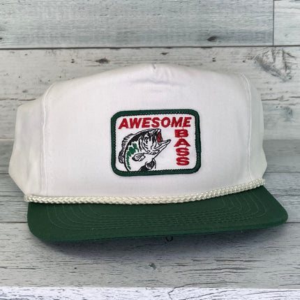 Custom Awesome Bass Fishing Vintage White Green Rope Snapback Cap Hat Fits up to 7 1/2