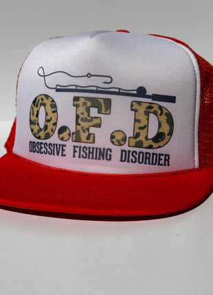 OFD OBSESSIVE FISHING DISORDER Funny Vintage Orange Mesh Flat Bill SnapBack Trucker Cap Hat Custom Printed