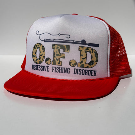 OFD OBSESSIVE FISHING DISORDER Funny Vintage Orange Mesh Flat Bill SnapBack Trucker Cap Hat Custom Printed