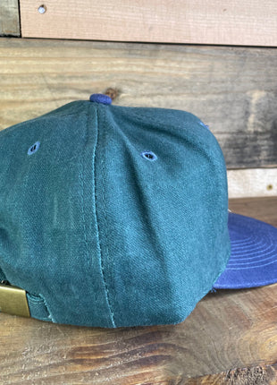 DUDE WHAT’S MY HAT SAY Vintage Navy Brim Green Strapback Cap Hat Custom Embroidered
