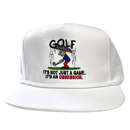 Funny GOLF Saying ITS NOT JUST A GAME ITS AN OBSESSION YUPOONG White Rope SnapBack Cap Hat Humor Custom Embroidered