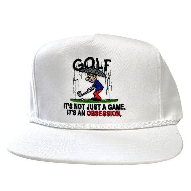 Funny GOLF Saying ITS NOT JUST A GAME ITS AN OBSESSION YUPOONG White Rope SnapBack Cap Hat Humor Custom Embroidered