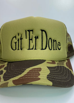 Git Er Done Vintage Custom Embroidered Camouflage Mesh Trucker Snapback Hat Cap
