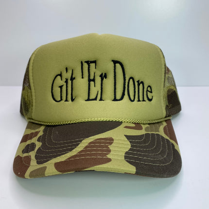 Git Er Done Vintage Custom Embroidered Camouflage Mesh Trucker Snapback Hat Cap