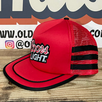 Custom COORS LIGHT BEER Vintage Black 3 Stripe Red Mesh Trucker Cap Snapback Hat