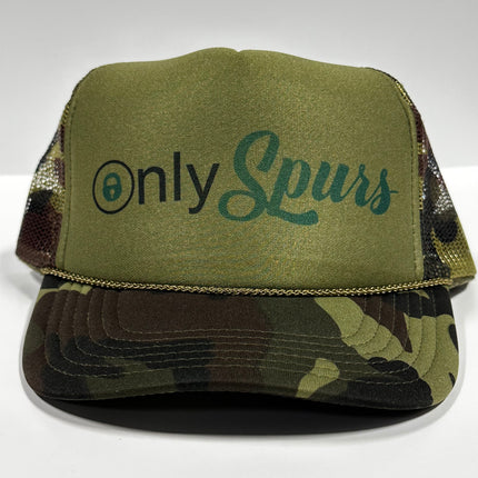 ONLY SPURS Hunting dark green camo curve Bill Mesh Trucker Hat SnapBack Cap Funny Hat Custom Printed
