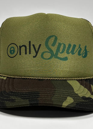 ONLY SPURS Hunting dark green camo curve Bill Mesh Trucker Hat SnapBack Cap Funny Hat Custom Printed