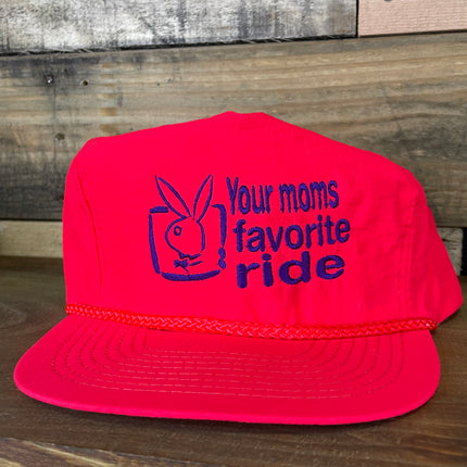 Custom Your Moms Favorite Ride Vintage Custom Embroidered Orange Neon Velcro back Cap Hat