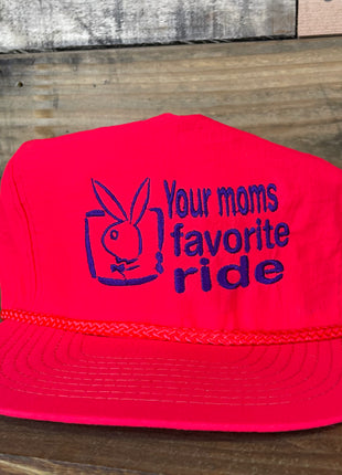 Custom Your Moms Favorite Ride Vintage Custom Embroidered Orange Neon Velcro back Cap Hat