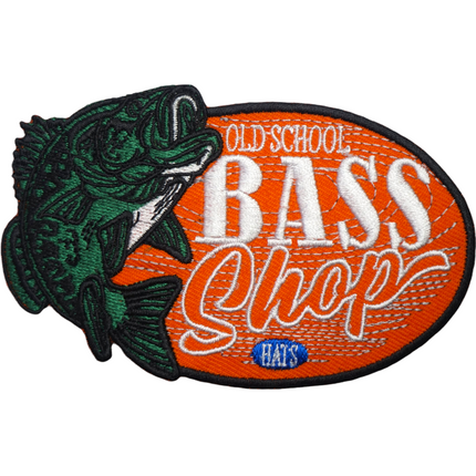 Old School Bass Shop Orange Background 4.25" x 2.75" Sew On Oval Patch