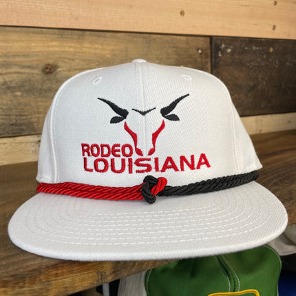 Louisiana Rodeo Bull Riding Double Rope White Snapback Cap Hat Custom Embroidered