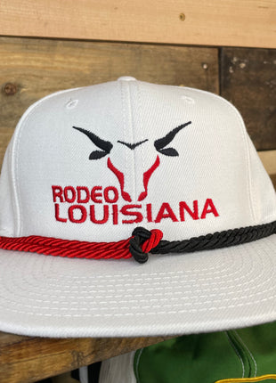 Louisiana Rodeo Bull Riding Double Rope White Snapback Cap Hat Custom Embroidered