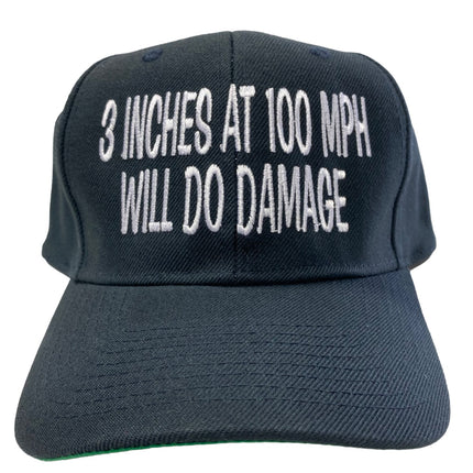 3 inches at 100 mph will do damage vintage Navy Blue SnapBack Hat Cap Custom Embroidery