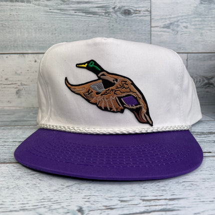 Custom Mallard Duck patch Vintage Purple Brim Rope Flat Snapback Cap Hat