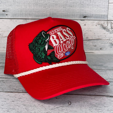 Old School Bass Shop Red Gloryhole White Rope Curve Brim Snapback Cap Hat