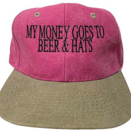 Custom Embroidered My Money Goes To Beer and Hats Vintage Khaki Brim Snapback Hat Cap