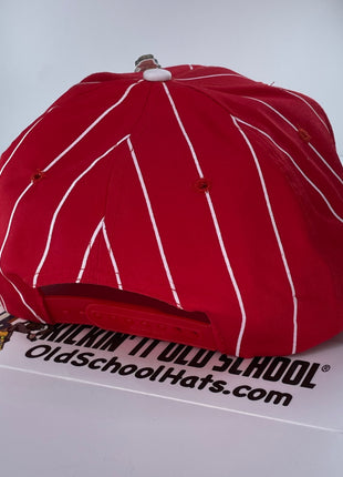 Old School Script Vintage Custom Embroidered Red White Pinstripe Snapback Cap Hat
