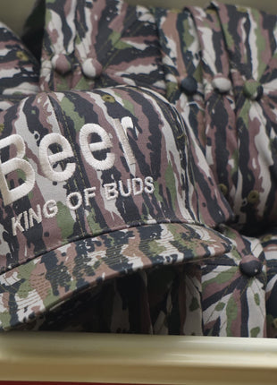 BEER KING OF BUDS Camouflage Snapback Cap Hat Camo Custom Embroidered
