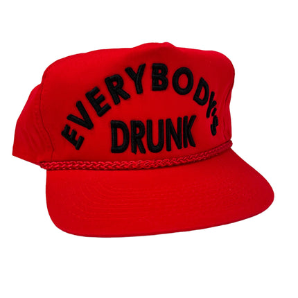 EVERYBODY’S DRUNK By Logan Crosby Vintage Red Rope SnapBack Cap Hat Country Music Nashville Custom Embroidered