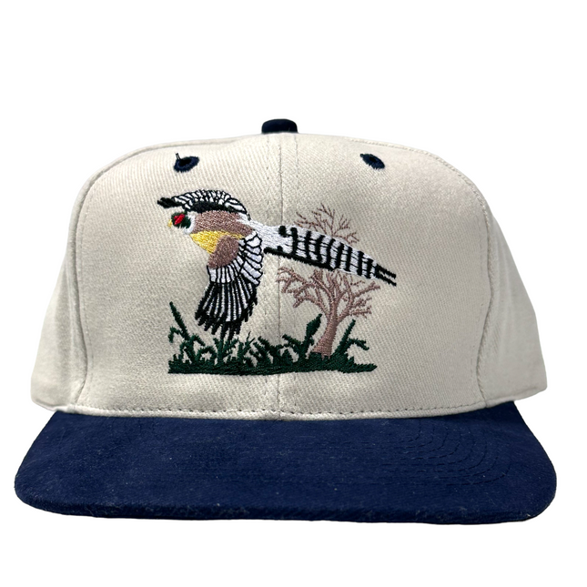 Pheasants Bird Hunting Tan Mid Crown Strapback Cap Hat Custom Embroidered