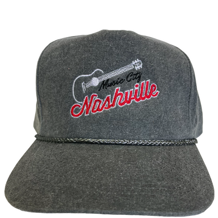 Custom Nashville Music City Vintage Custom Embroidered Charcoal Rope Snapback Cap Hat