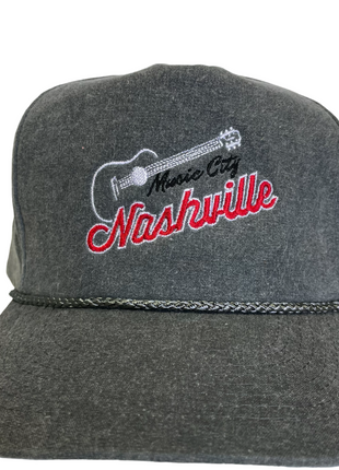 Custom Nashville Music City Vintage Custom Embroidered Charcoal Rope Snapback Cap Hat
