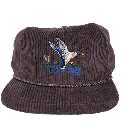 OSH Mallard Duck Brown Rope Corduroy Strapback Cap Hat Custom Embroidered