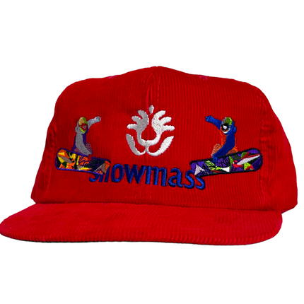 SNOWMASS Aspen Colorado Snowboarding Vintage Red Corduroy SnapBack Cap Hat Custom Embroidery