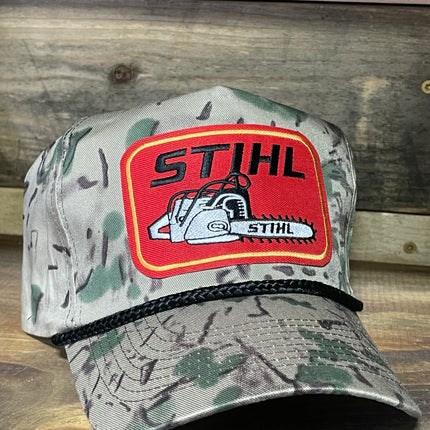 Custom STIHL patch Red Vintage Deer Camo Black Rope Snapback Cap Hat