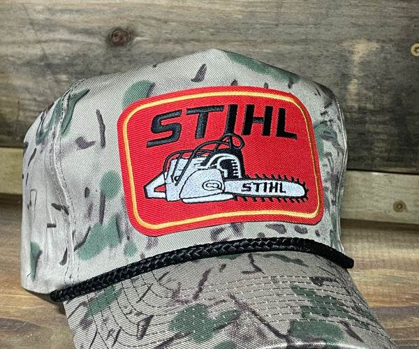 Custom STIHL patch Red Vintage Deer Camo Black Rope Snapback Cap