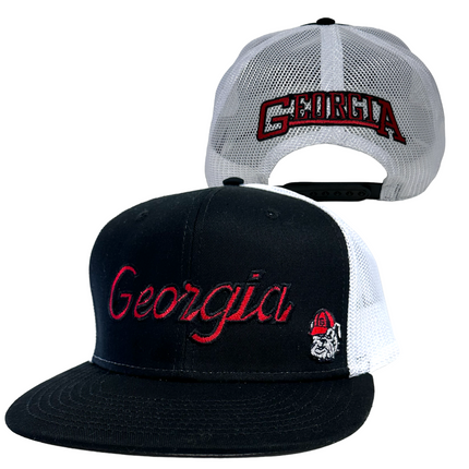 Georgia Script Bulldogs Mesh Trucker SnapBack Cap Hat Vintage Patch & Custom Embroidered