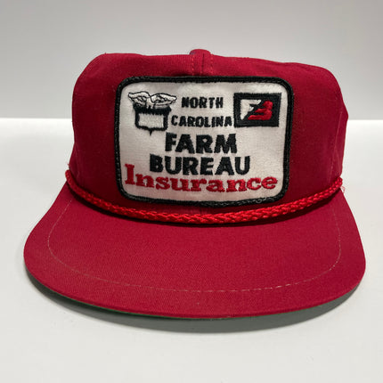 Vintage North Carolina Farm Bureau Insurance Red Golf Rope Strapback Cap Hat K-Brand Made in USA