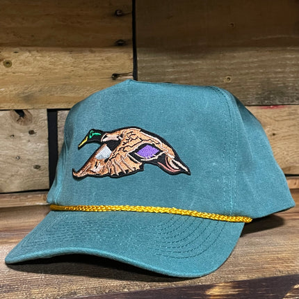 Custom Mallard Duck patch Curve Brim Rope Stonewash Green Snapback Cap Hat